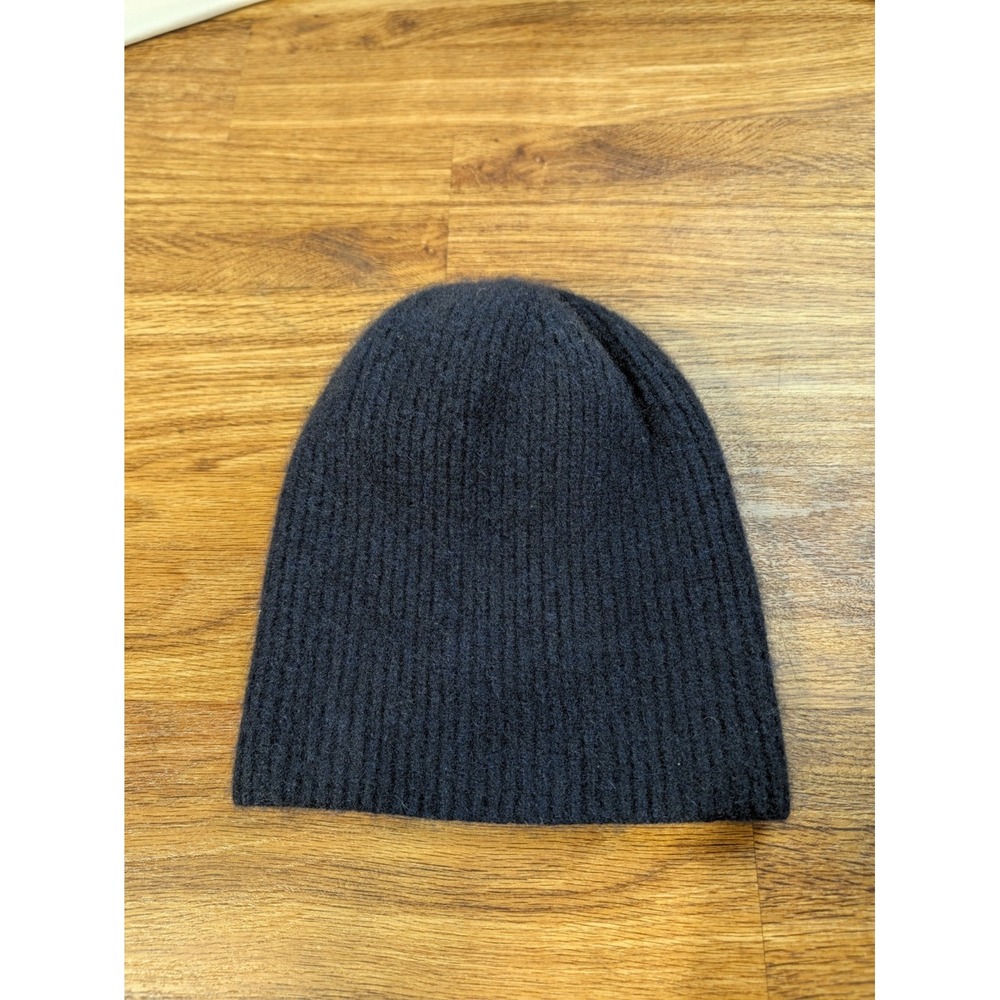 Monoprix Premium 100% Cashmere Navy Blue Ribbed Beanie